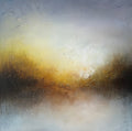 My Light, original abstract landscape painting in yellow, brown and grey-blue tones