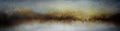 Force, an original unframed panoramic abstract landscape painting with misty grey, deep brown and golden tones